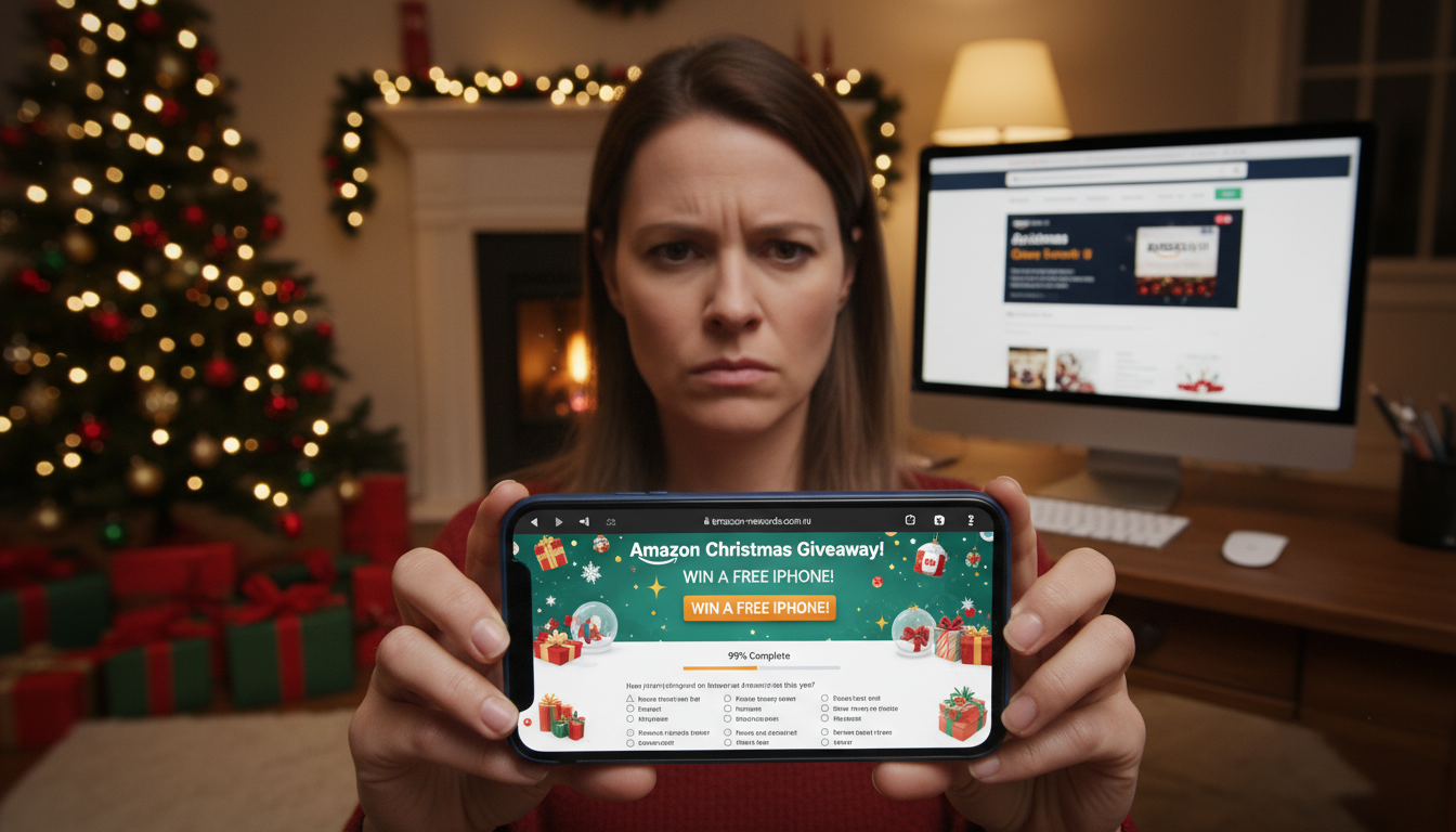 alerta sobre la falsa promoción navideña de amazon: no caigas en estafas que ofrecen productos gratis por responder encuestas. protege tus datos y evita fraudes.