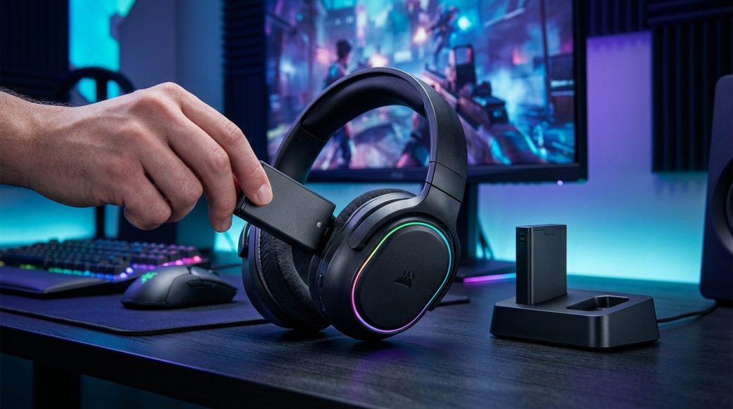 Auriculares gaming con baterías intercambiables en caliente nunca pares de jugar